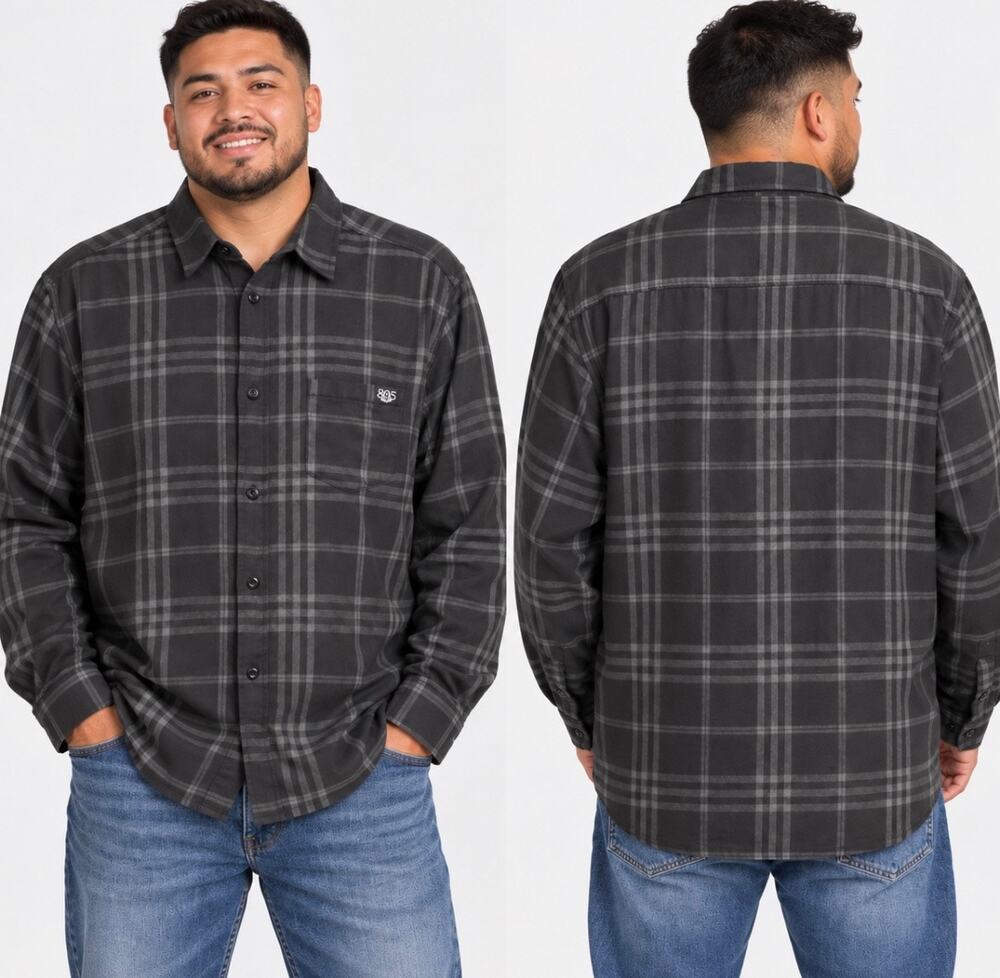 805 Firestone Walker Plaid Flannel Shirt  XXL Gray Black 100% Cotton